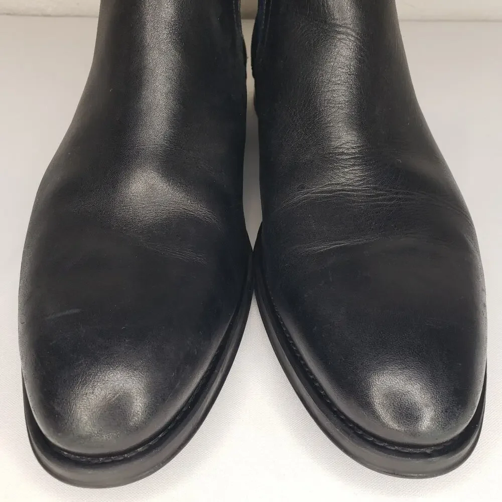 Ted Baker London Black Leather Chelsea Boots with Navy Elastic Panels